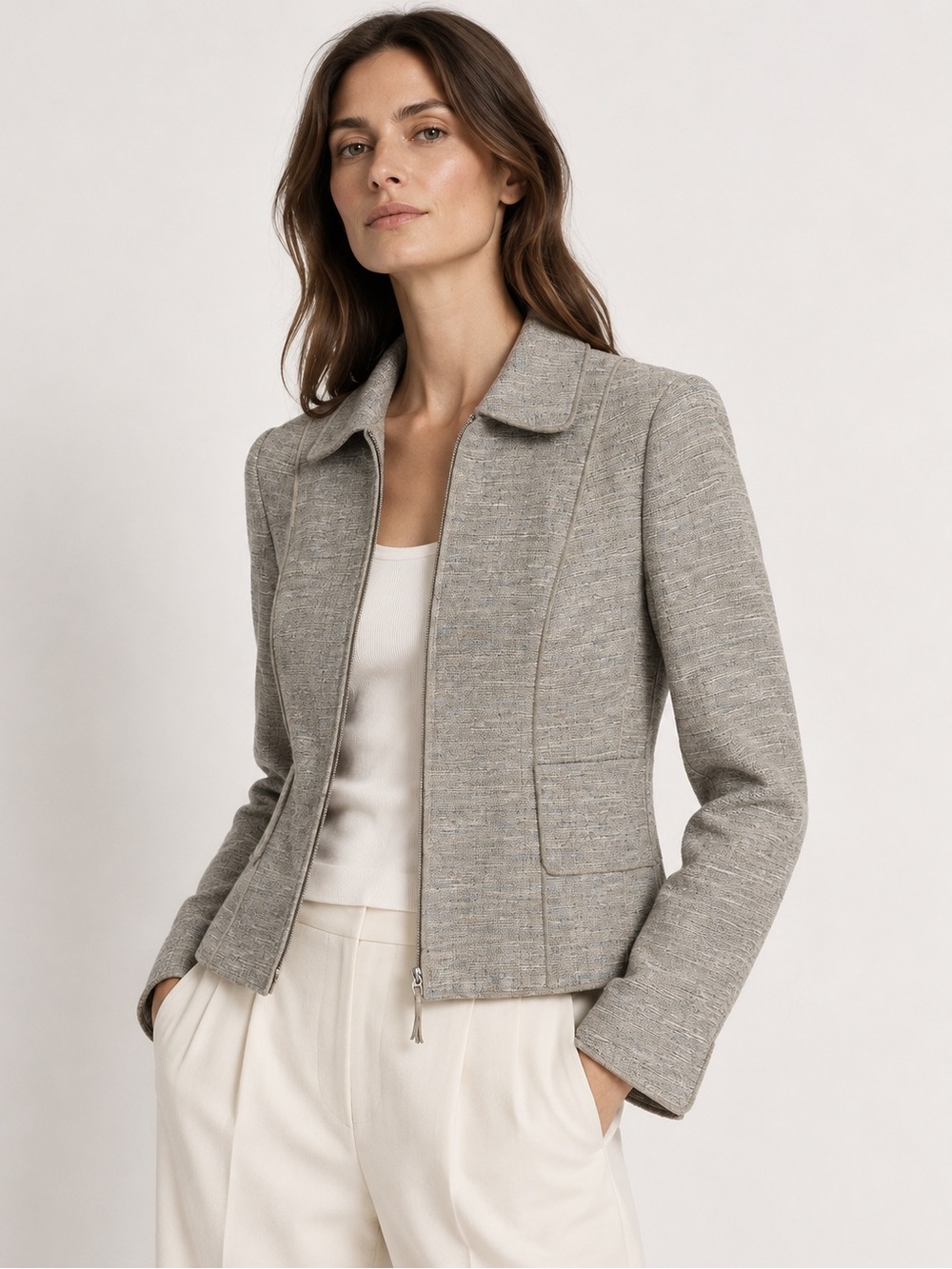 Akris Punto Multitonal Tweed Zip Jacket Quiet Luxury 12